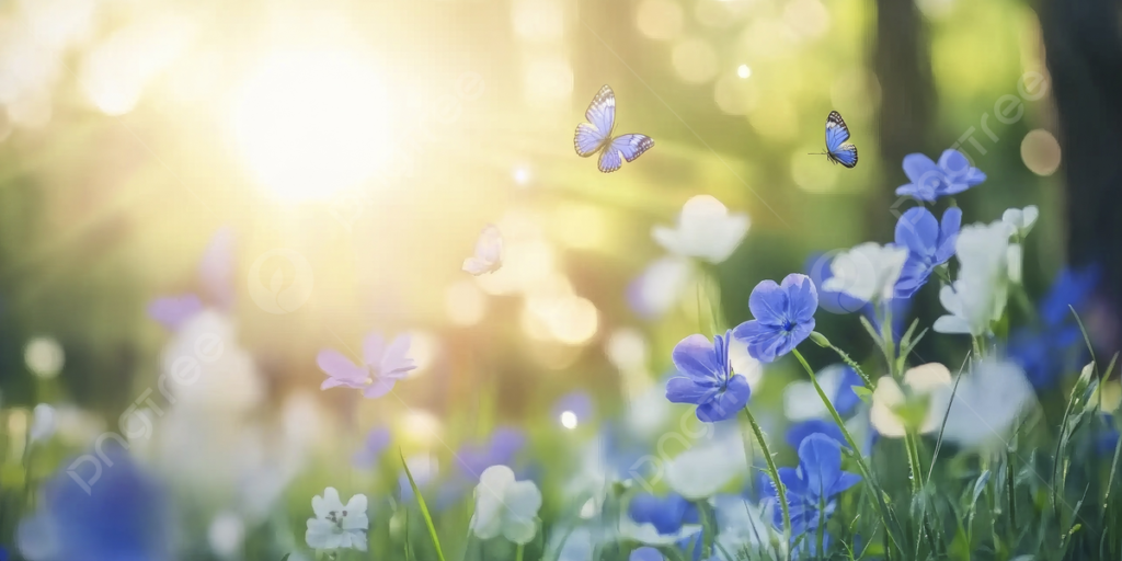 Pngtree Beautiful Spring Meadow With Blue Flowers And Green Grass Blurred Background Picture Image 15996856